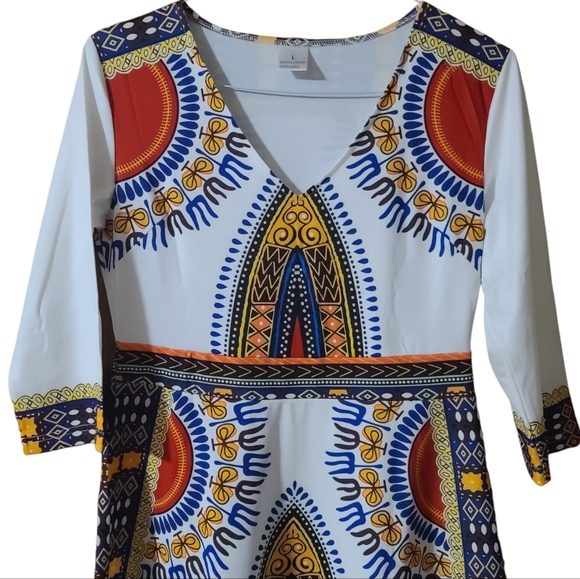 Gorgeous Multicolored Stretchy Ankara Print Maxi Dress With 3/4 Sleeve - Picture 8 of 12